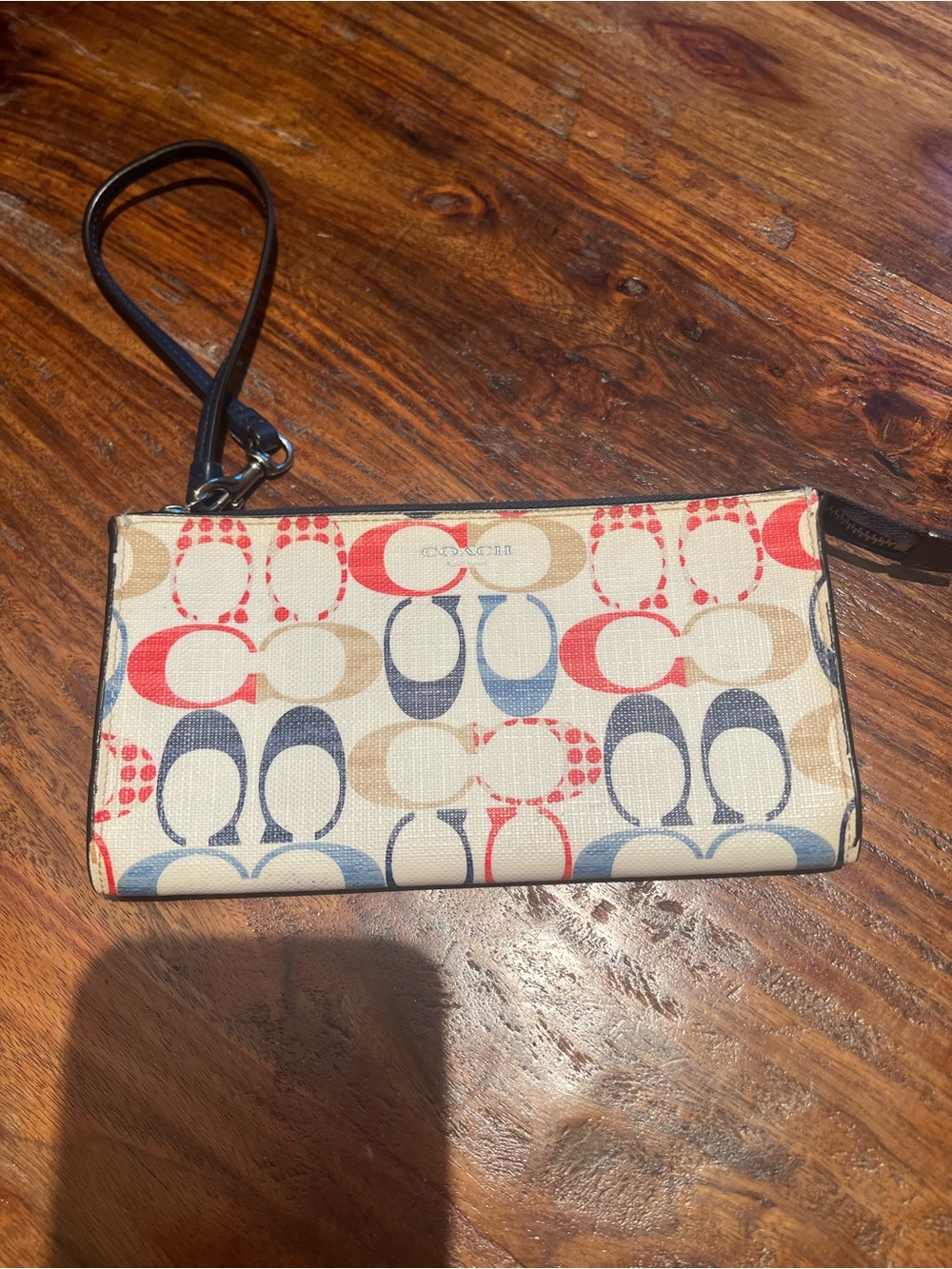 Coach Multicolor Signature Canvas Wristlet in Red, Blue, Tan